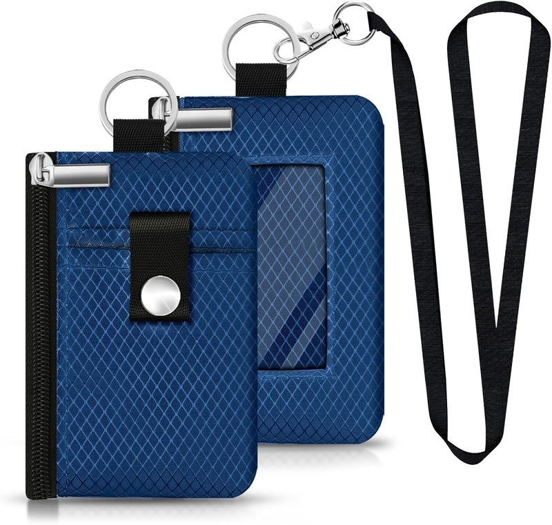 CCUMI Minimalist RFID Blocking Small Wallet with ID Window,WaterResistant Zip Id Case Wallet with Lanyard Keychain for Cards,Cash,Travel,Women,Men (Electric Blue) - Image 1
